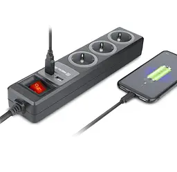 Мережевий фільтр Real-EL RS-3 USB CHARGE 1.8m Black UAH (EL122500001) - мініатюра 6