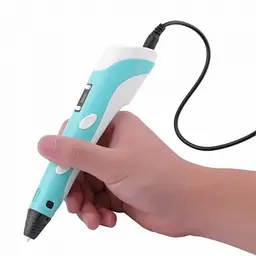 3D ручка для малювання з екраном та LCD дисплеєм + трафарет Блакитна