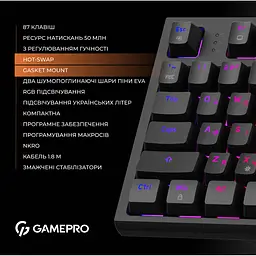 Клавіатура GamePro MK180B Hot-Swap Red Swich RGB USB Black [MK180B] [121466] - мініатюра 9