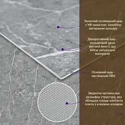 Декоративна ПВХ-плита 600x600x3 мм Металік Мармур - мініатюра 2