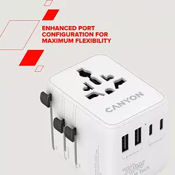 Зарядний пристрій Canyon OnTour 70 3xUSB-C + 2xUSB-A EU/UK/US/AUS 70W White (CNS-TA70W1006W) - мініатюра 9
