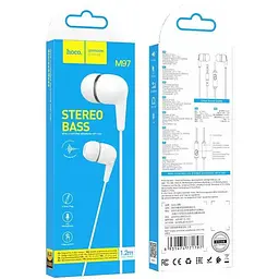 Навушники вакуумні Hoco M97 Enjoy універсальні earphones з мікрофоном білі - мініатюра 2