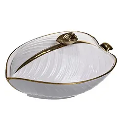 Супниця 800 (мл) порцелянова каструля бульйонниця 32×21×16 (см) з кришкою для дому та ресторану Білий зі золотом Yiwu XL-4054AG