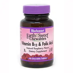 Вітаміни та мінерали Earth Sweet Chewables Vitamin B12 and Folic Acid, 90 жувальних таблеток Bluebonnet Nutrition fit0017540