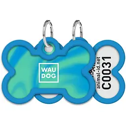 Адресник для собак і котів Waudog Smart ID з QR паспортом Градієнт блакитний 4х2.8 см