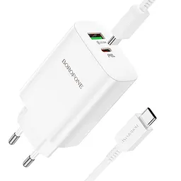 МЗП Borofone BN10 Sunlight PD65W (1USB-A/1C) + кабель Type-C to Type-C White - мініатюра 2