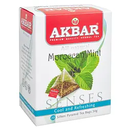 Чай трав'яний Akbar Moroccan Mint з м'яти з цедрою апельсина в пірамідках 30 г (20 шт. х 1.5 г) (5014176014254)