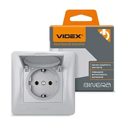 Розетка Videx BINERA 1ая із заземленням і кришкою сріб (VF-BNSK1GС-SS) - мініатюра 4