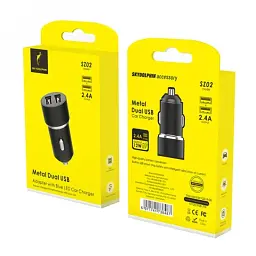 Автомобільний зарядний пристрій SkyDolphin SZ02 Aluminium (2USB, 2.4A) Black (AZP-000074) - мініатюра 5
