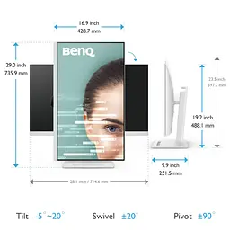 Монітор TFT 31.5 BenQ GW3290QT, IPS, 2K QHD, 75Hz, HDMI, DP, USB-C, HAS, Pivot, колонки, білий - мініатюра 9