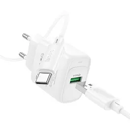 МЗП Hoco C140A Smart QC3.0 18W (1USB-A) + кабель USB to Type-C White - мініатюра 3