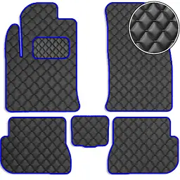 Килимки в салон Екошкіра для Ford Fiesta Хечбек 2002-2008 Чорні-Синій 5 шт (Rombus)