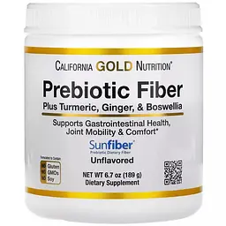 Пребіотична клітковина, куркума, імбир та босвелія California Gold Nutrition Prebiotic Fiber Plus Turmeric, Ginger, Boswellia 189 г