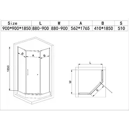 Душова кабіна з низьким піддоном Mixxus Lines SCT01-90x90x198-Tr Graphite New прозоре скло 6мм MI8429, Графит, прозорий, графіт - мініатюра 2