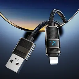Дата кабель Hoco U137 Line with display USB to Lightning 2.4A/12W (1.2m) Black - мініатюра 5