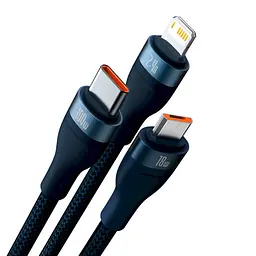 Кабель Baseus Flash Series Ⅱ 3-in-1 Cable USB to MicroUSB+Lightning+Type-C 100W 1.2m CASS030003 Blue - мініатюра 2