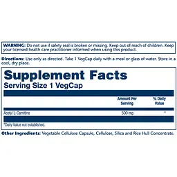 Ацетил L-карнітин Solaray Acetyl L-Carnitine 500 мг 30 капсул - мініатюра 2