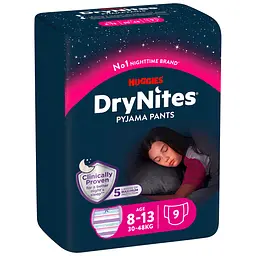 Подгузники-трусики для девочек Huggies DryNites (30-48 кг) 9 шт.