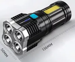 Ручной аккумуляторний фонарик X509 4LED+COB - мініатюра 4