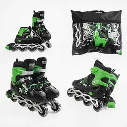 Роликові ковзани, розмір 39-43, PVC колеса, устілка 24-27 см, зелений, INLINE SKATE, 40078-L
