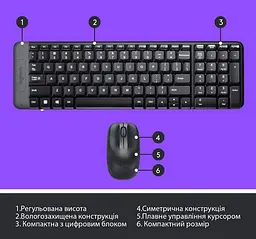Комплект бездротовий (клавіатура та миша) Logitech Wireless MK220 Combo (920-003169) - мініатюра 8