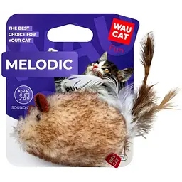 Іграшка для котів  Waucat Fun Melodic Мишка зі звуковим чипом штучне хутро перо 130 мм - мініатюра 3