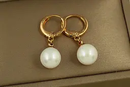 Сережки підвіски Xuping Jewelry кульки з перлами 9 мм 2,8 см золотисті