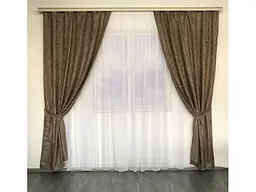 Мармурові жакардові штори кавового кольору 2шт. 150х270 з білим шифоновим тюлем 400х270, на тасьмі ALBO pbe0052667 - мініатюра 6