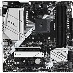 Материнська плата ASRock B550M Pro4 (AM4/B550, 4xDDR4, 2xPCIex16, DP/HDMI/VGA, 6xSATAІІІ, 3xM.2, GLan, 7.1ch, mATX)