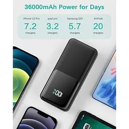 Портативний зарядний пристрій надвисока ємність 36000 mAh 20 Вт швидка зарядка USB C вхід/вихід - мініатюра 6