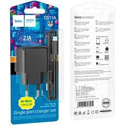 Зарядний пристрій HOCO CS11A Ocean USB + cable USB to Micro 5P 10.5W Black (6942007603584) - мініатюра 4