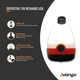 Ліхтар кемпінговий Vango Superstar 700 Recharge USB Orange (ACSLANTRN3KTW37) - мініатюра 5