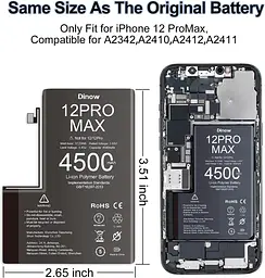 Акумулятор для iPhone 12 Pro Max, літій-іонний полімерний акумулятор високої ємності 4500 мА·год COM з iPhone 12 Pro Max - мініатюра 6