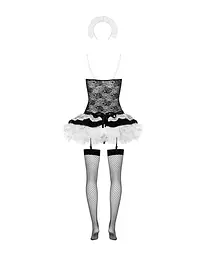 Еротичний костюм покоївки зі спідницею Obsessive Housemaid 5 pcs costume L/XL, чорно-білий, топ з пі - мініатюра 6
