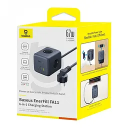 Мережевий фільтр Baseus EnerFill FA11 Cube Power Strip (3xAC + USB + 1xType-C 67W) (1.5m) black (E00082100123-00) - мініатюра 2
