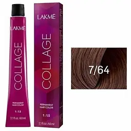 Перманентна фарба для волосся Lakme Collage Creme Hair Color відтінок 7/64 (мідний каштановий середній блондин) 60 мл