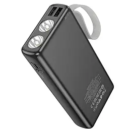Портативний ЗП Power Bank Hoco J129A Nature flashlight 20000 mAh Black - мініатюра 2