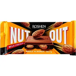 Упаковка молочного шоколаду Roshen Nut Out Whole Almonds 90 г х 12 шт