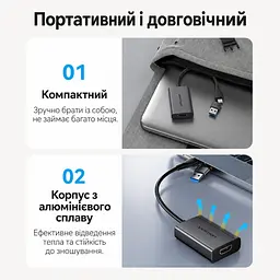 Відеоадаптер Vention з USB-C або USB-A на HDMI 1080p 60 Гц потребує встановлення драйвера UDisplay для дисплея потрібен окремий HDMI-кабель для Windows 7/8/10 та macOS дублювання екрана та розширення лише у Windows із вбудованим кабелем 0,15 м сірий (ACYHB) - мініатюра 8