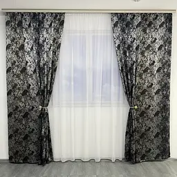 Жакардові мармурові штори сіро-кавового кольору 2шт. 150х270 з білим шифоновим тюлем 400х270, на та ALBO pbe0052756 - мініатюра 9