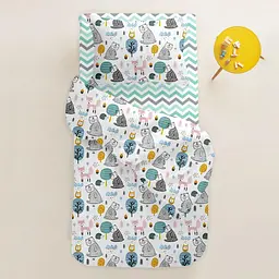 Дитяча постільна білизна в ліжечко FOREST ANIMALS, м'ята (AnimalsForest_ZigMintGrey_140) - мініатюра 2