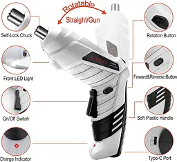 Електрична викрутка, акумуляторний акумуляторний інструмент Goldsea Cordless Screwcrew та набір бездротових електричних викруток - мініатюра 3
