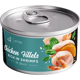 Вологий корм для кошенят Savory Chicken Fillets rich in Shrimps in Jelly for Kittens філе курки з креветками в желе, 70 г