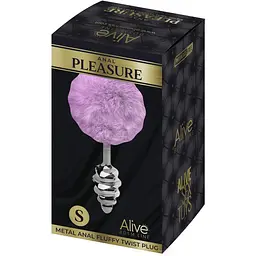 Металева анальна пробка Alive Fluffy Twist Plug S Кролячий хвостик Purple, діаметр 2,9 см - мініатюра 2