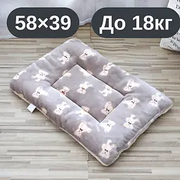 М’який плюшевий килимок-лежанка для котів та собак, теплий двосторонній матрацик, 58×39, до 18 кг, сірий з ведмедиками KT8001163
