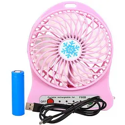 Вентилятор настільний акумуляторний 18650 USB діаметр 10см Portable Fan Mini рожевий