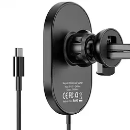 Автотримач із бездротовою зарядкою Hoco CA90 Car Wireless Charger (Black) [60980] - мініатюра 2