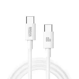 Кабель Brevia Type-C to Type-C 60W 1 м, білий ZIP (55100WCCZ1)