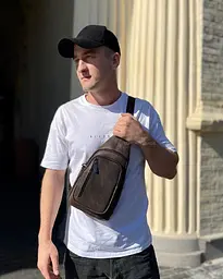 Сумка слінг чоловіча шкіряна нагрудна коричнева на одне плече (6349) - мініатюра 8