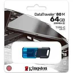 USB флеш-накопичувач Kingston DataTraveler 80 M 64GB USB-C 3.2 Gen 1 Blue/Black (DT80M/64GB) [91624] - мініатюра 6